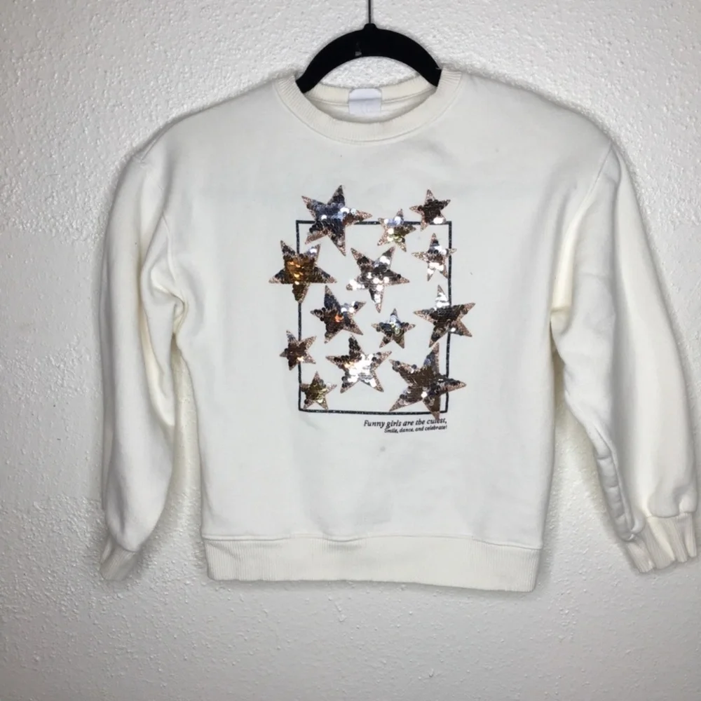 Zara Kids Sequin Stars Crewneck Sweatshirt 9